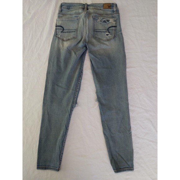 American Eagle Mid Rise Jegging Ankle Destroyed Super Stretch Denim Size 2 - Picture 6 of 9